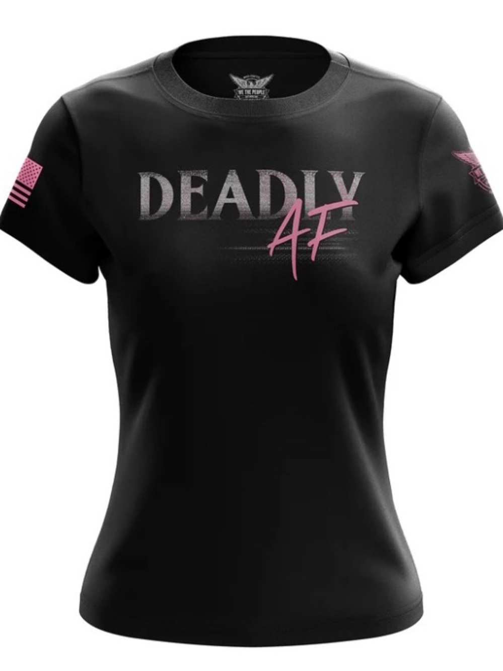WE THE PEOPLE “Deadly AF” Graphic Tee Hand Crafted Made in USA Black Pink SZ M